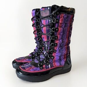 VTG COACH Peggy Shearling Lined Plaid Quilted Logo Lace Up Snow Boots Sz 6.5 Y2K
